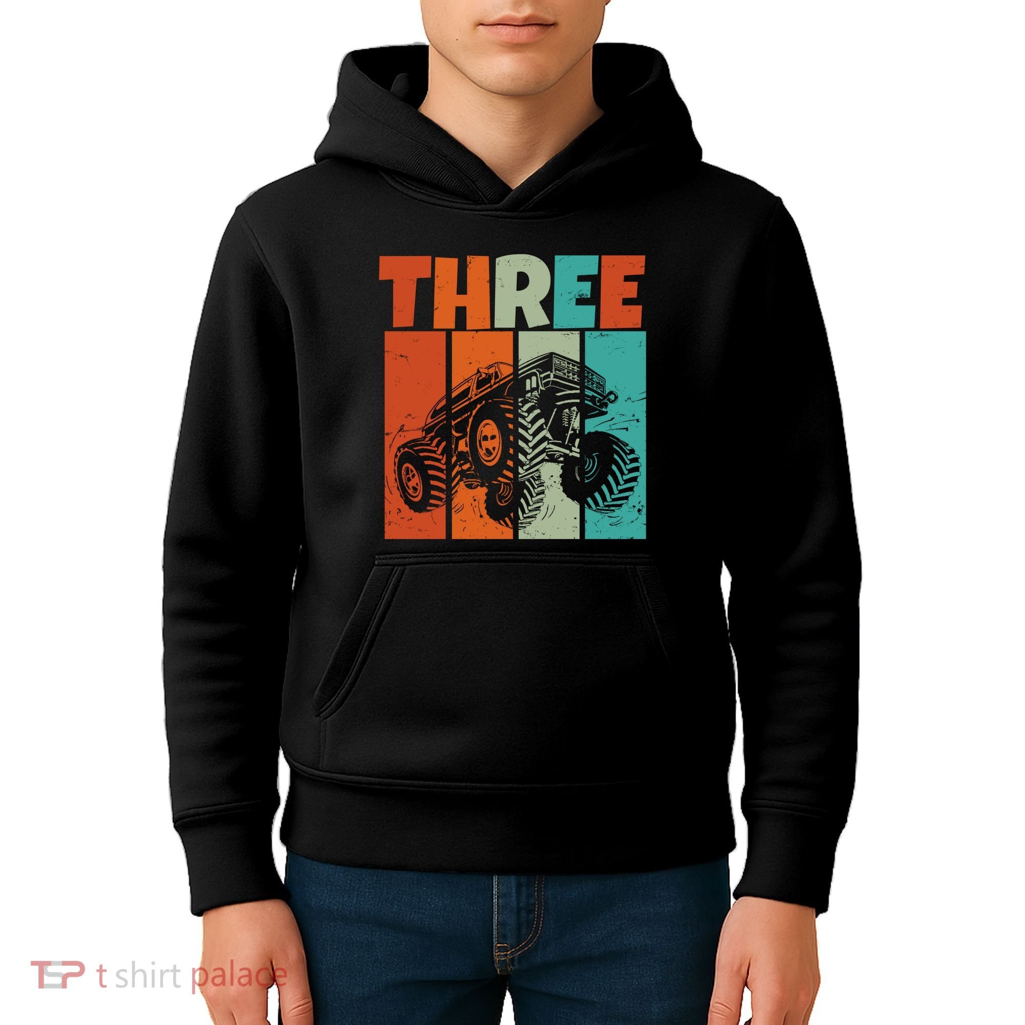 Birthday Monster Truck Retro 3 Year Old Bday Kids Hoodie