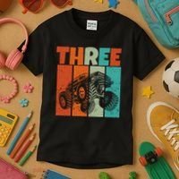 Birthday Monster Truck Retro 3 Year Old Bday Kids T-Shirt thumb 3