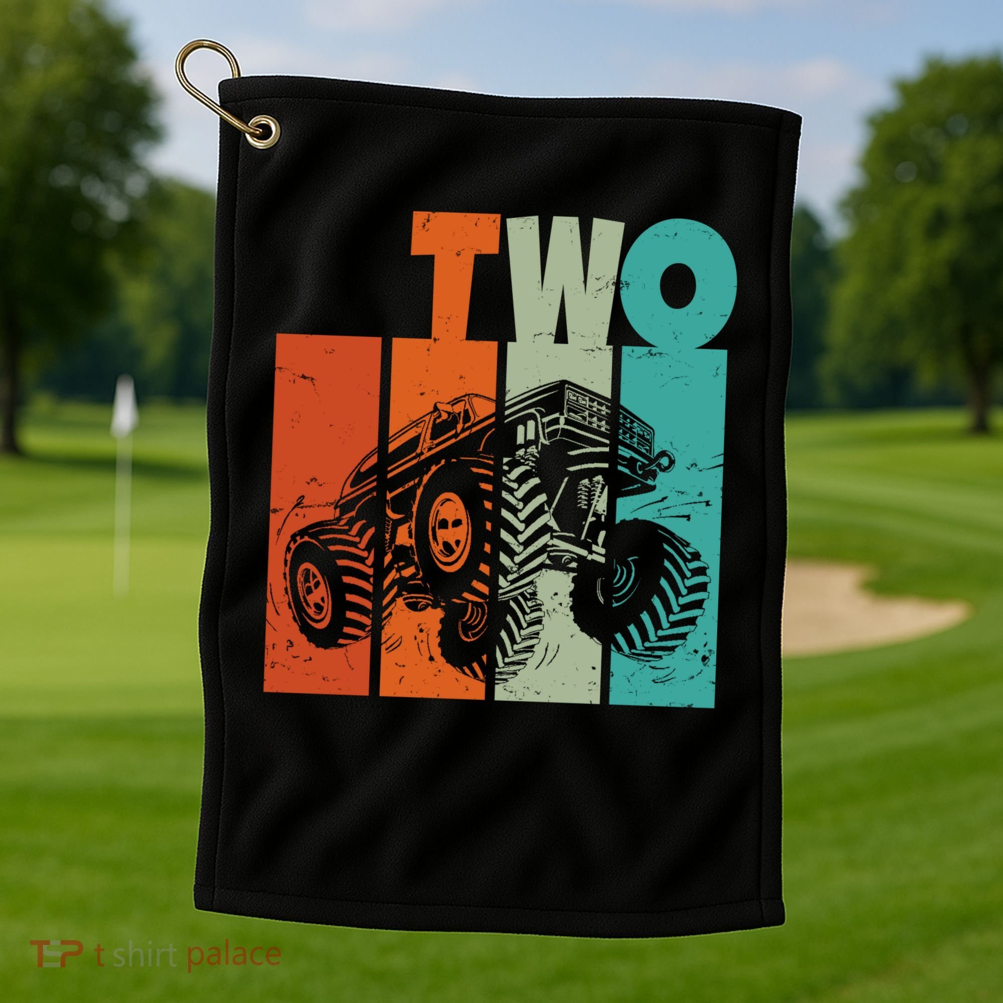Birthday Monster Truck Retro 2 Year Old Bday Golf Towel