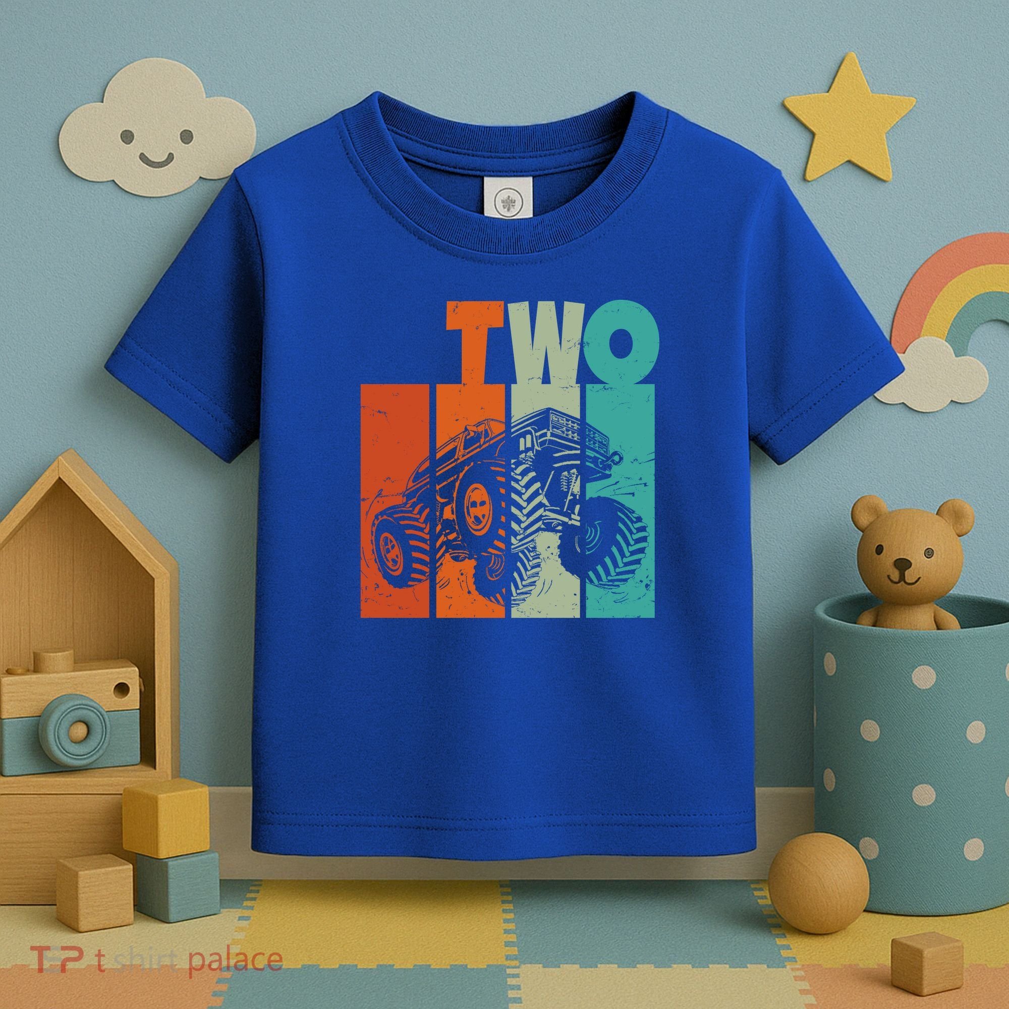 Birthday Monster Truck Retro 2 Year Old Bday Toddler T-Shirt