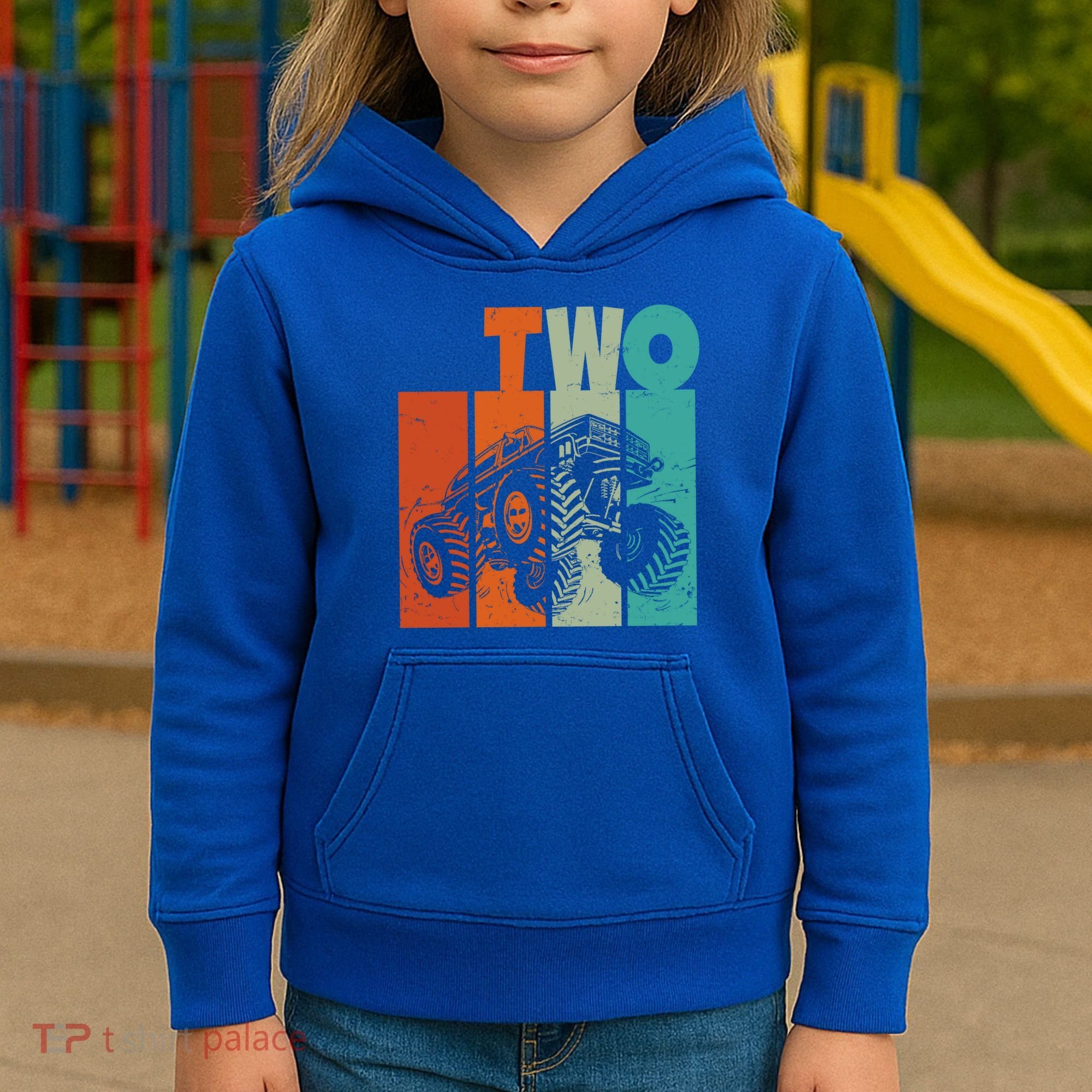 Birthday Monster Truck Retro 2 Year Old Bday Kids Hoodie
