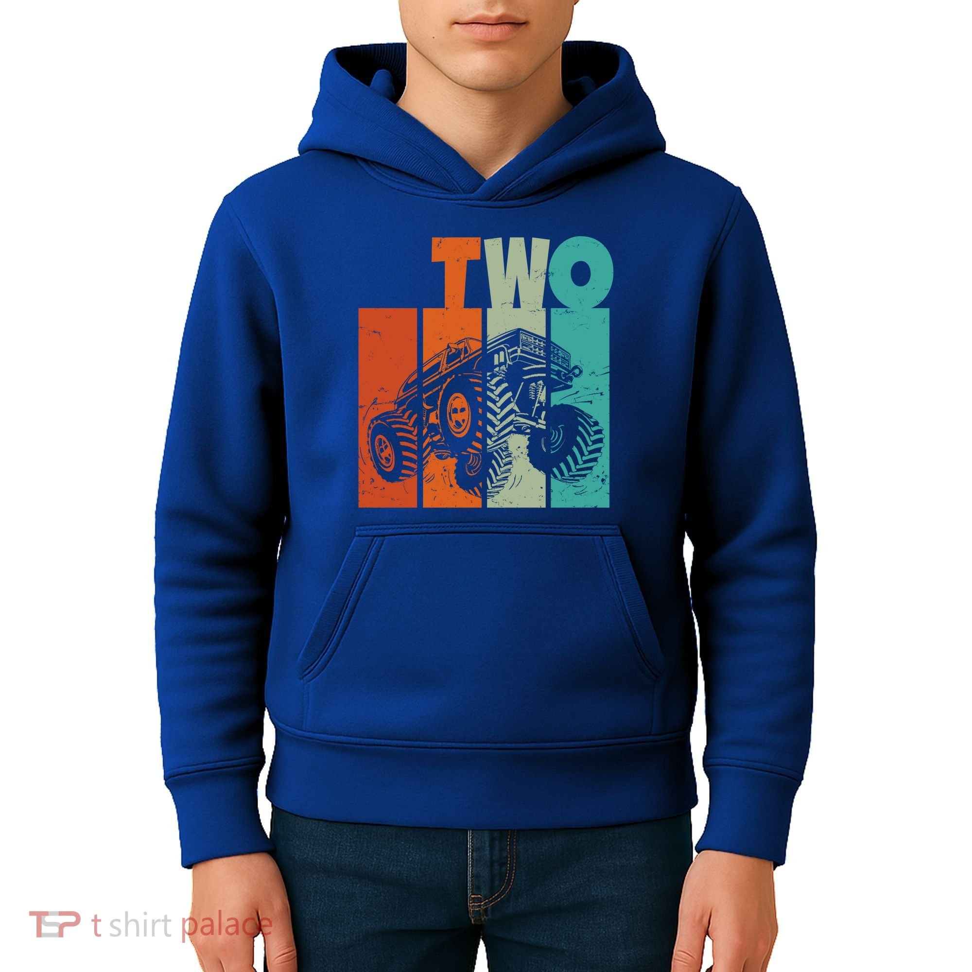 Birthday Monster Truck Retro 2 Year Old Bday Kids Hoodie