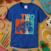 Birthday Monster Truck Retro 2 Year Old Bday Kids T-Shirt thumb 3