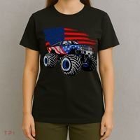 Boys Monster Truck Lover American Flag Racing USA Patriotic T-Shirt thumb 4