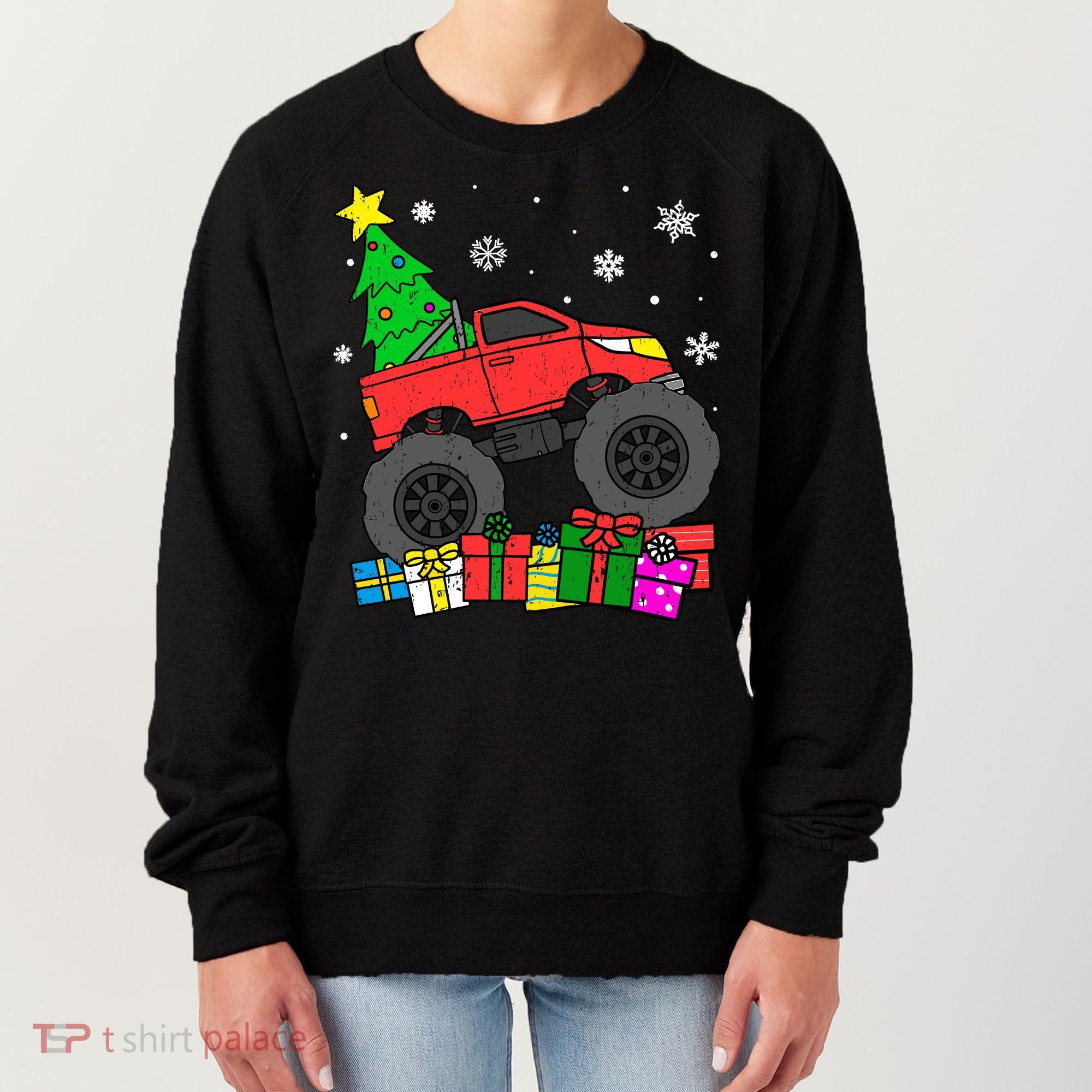 Boy Monster Truck Christmas Tree Snowflakes Women's Sweatshirt