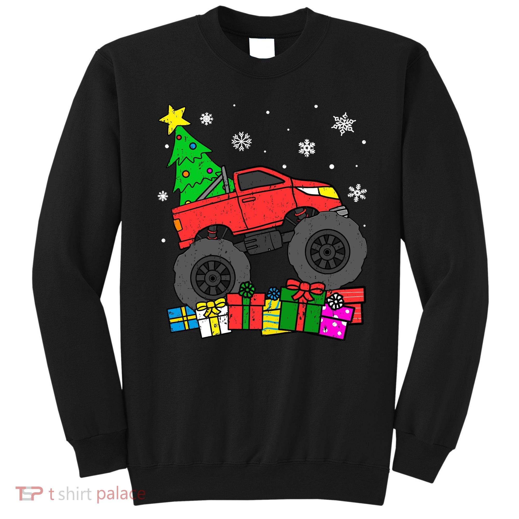 Boy Monster Truck Christmas Tree Snowflakes Sweatshirt