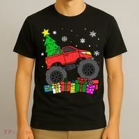 Boy Monster Truck Christmas Tree Snowflakes T-Shirt thumb 3