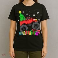 Boy Monster Truck Christmas Tree Snowflakes T-Shirt thumb 4