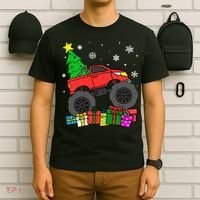 Boy Monster Truck Christmas Tree Snowflakes T-Shirt thumb 6