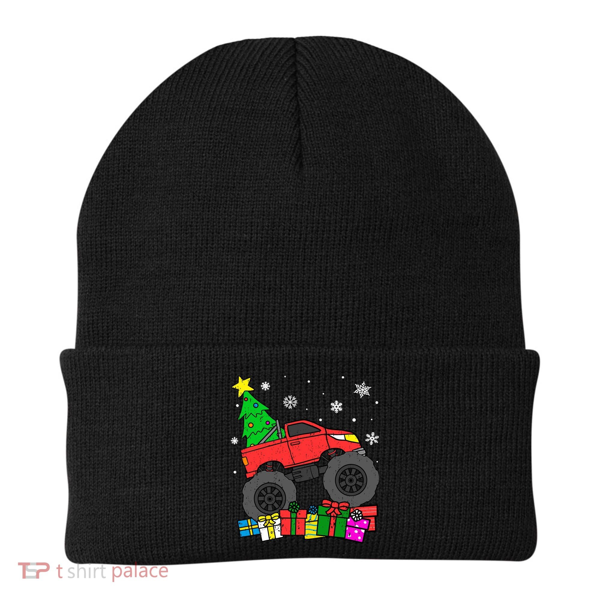 Boy Monster Truck Christmas Tree Snowflakes Beanie