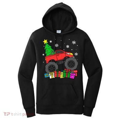 Boy Monster Truck Christmas Tree Snowflakes Women's Hoodie