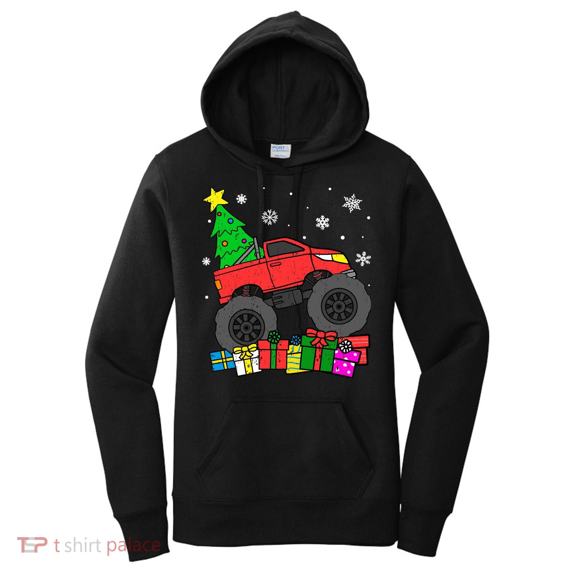 Boy Monster Truck Christmas Tree Snowflakes Women's Hoodie