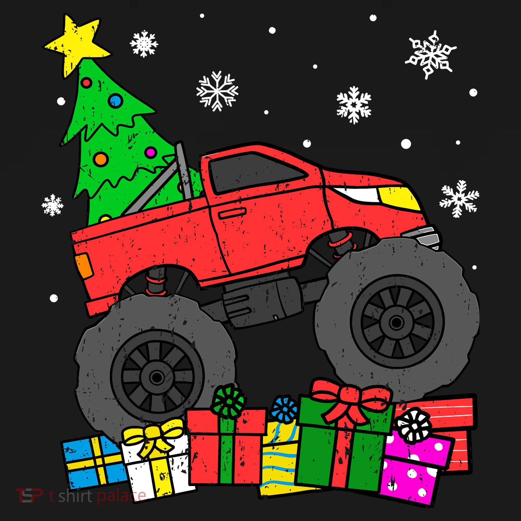 Boy Monster Truck Christmas Tree Snowflakes Women's Hoodie