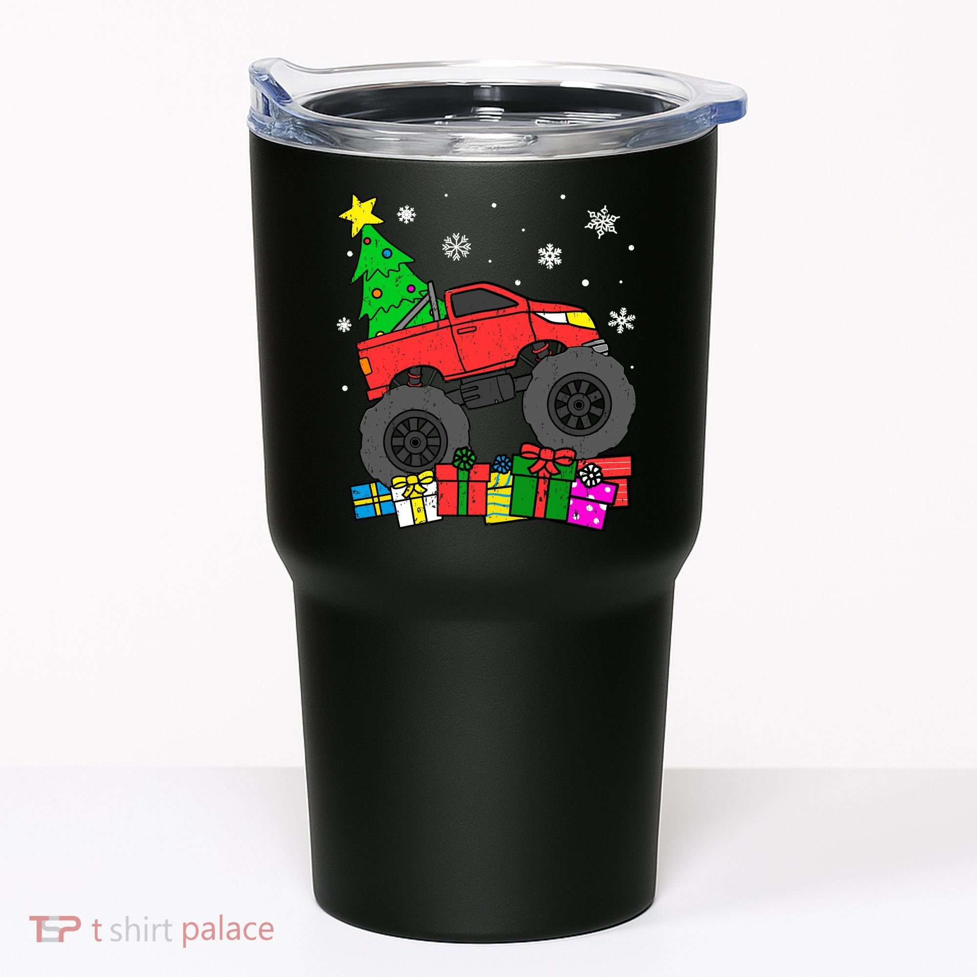 Boy Monster Truck Christmas Tree Snowflakes Tumbler