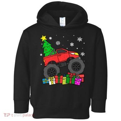 Boy Monster Truck Christmas Tree Snowflakes Toddler Hoodie
