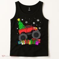 Boy Monster Truck Christmas Tree Snowflakes Tank Top thumb 2