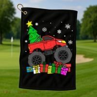 Boy Monster Truck Christmas Tree Snowflakes Golf Towel thumb 1