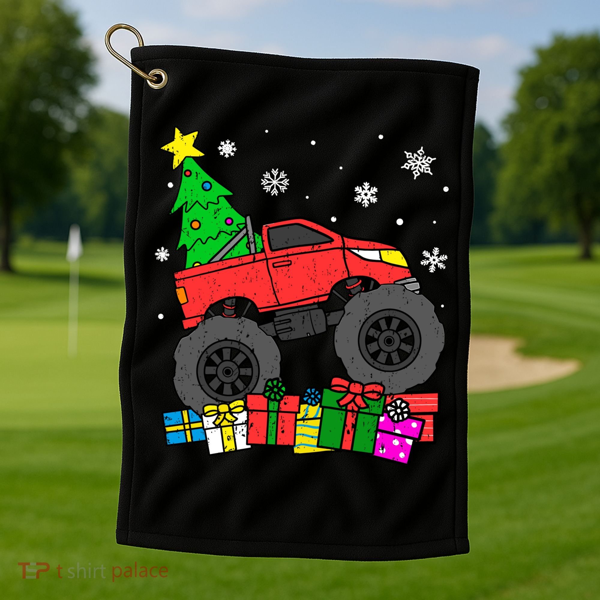 Boy Monster Truck Christmas Tree Snowflakes Golf Towel