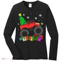 Boy Monster Truck Christmas Tree Snowflakes Women's Long Sleeve Shirt thumb 0