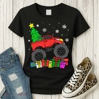 Boy Monster Truck Christmas Tree Snowflakes Women's T-Shirt thumb 3