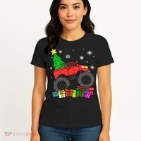 Boy Monster Truck Christmas Tree Snowflakes Women's T-Shirt thumb 4