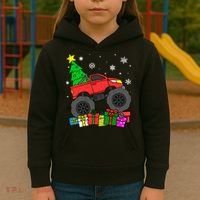 Boy Monster Truck Christmas Tree Snowflakes Kids Hoodie thumb 3