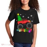 Boy Monster Truck Christmas Tree Snowflakes Kids T-Shirt thumb 2