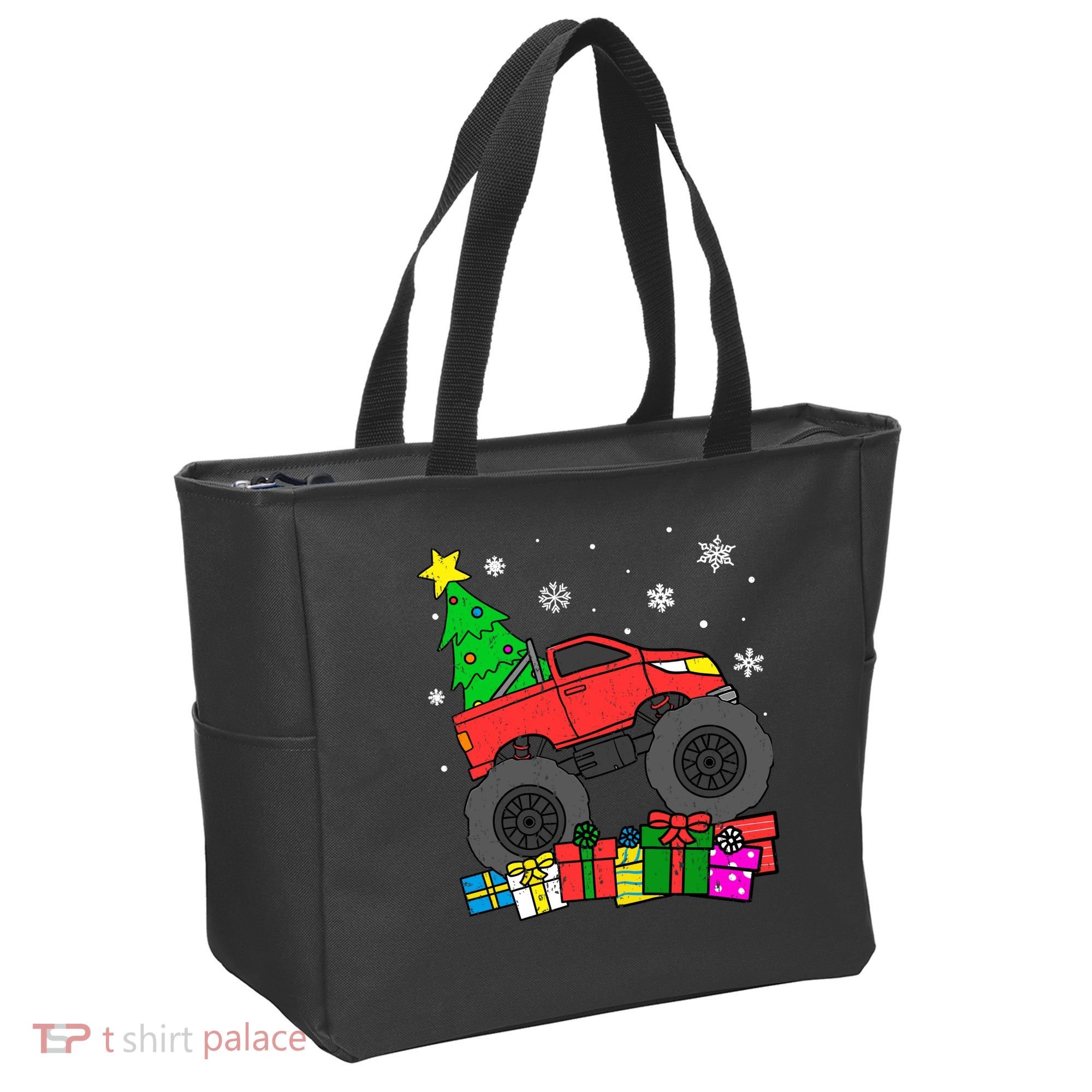 Boy Monster Truck Christmas Tree Snowflakes Tote Bag