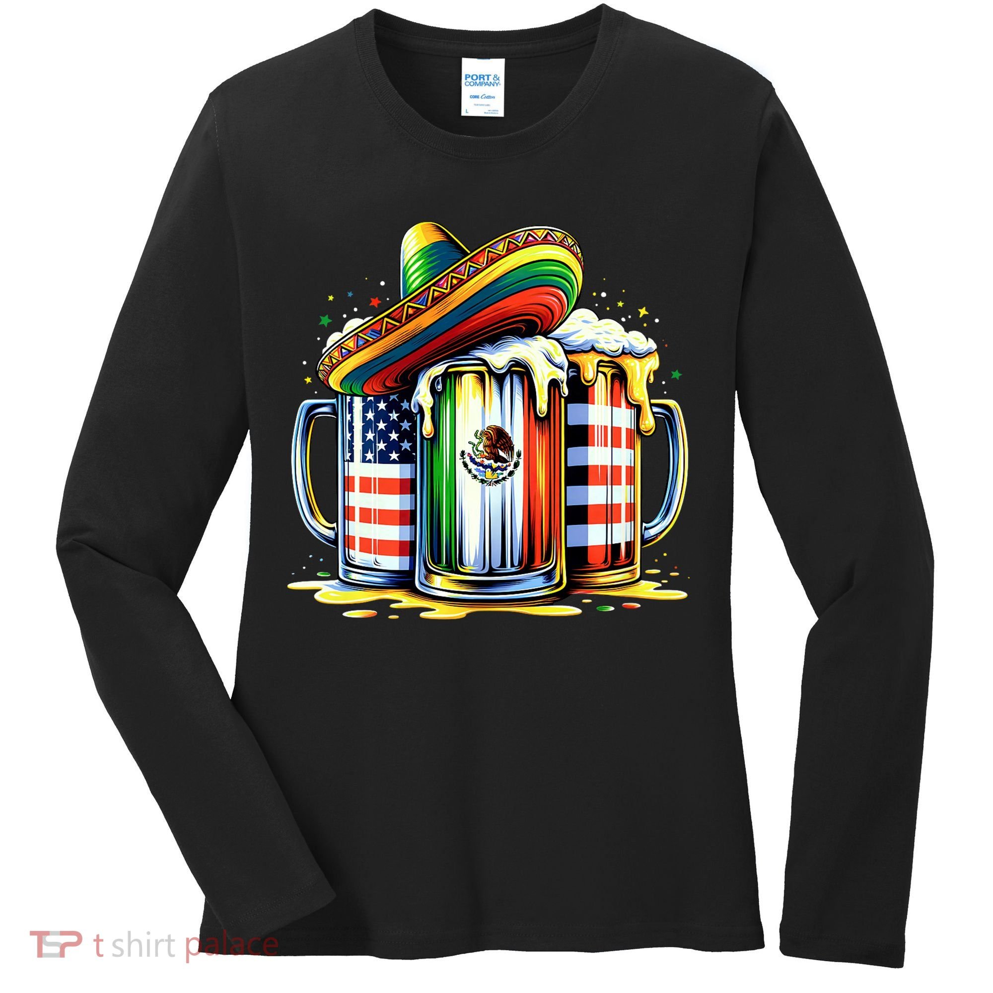 Beer Mexican Usa Flag Cinco De Mayo Drinking Party Women's Long Sleeve Shirt