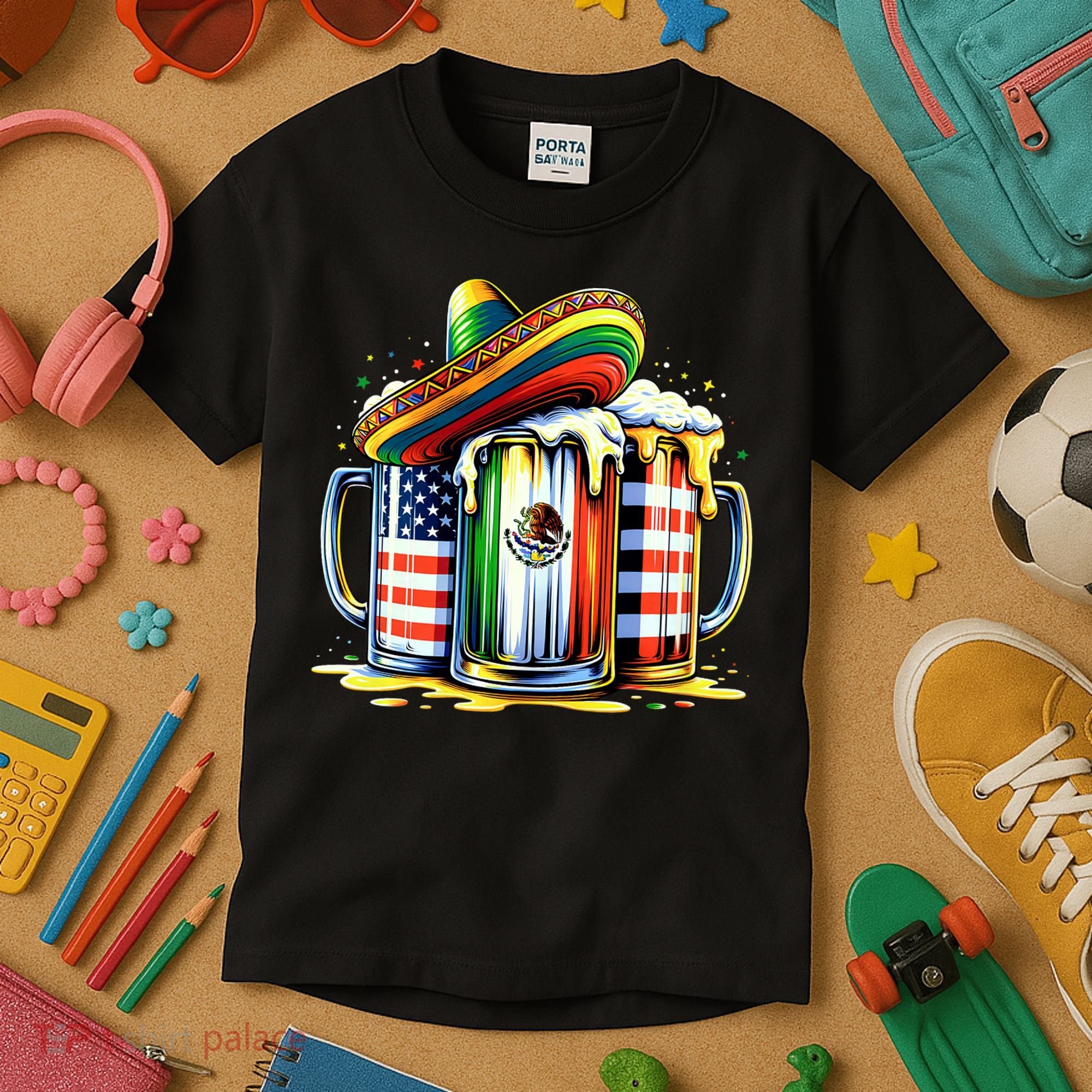 Beer Mexican Usa Flag Cinco De Mayo Drinking Party Kids T-Shirt