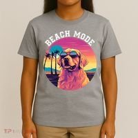 Beach Mode Vacy Mode Beach Life Vintage Sunset Beach Trip Golden Retriever T-Shirt thumb 4