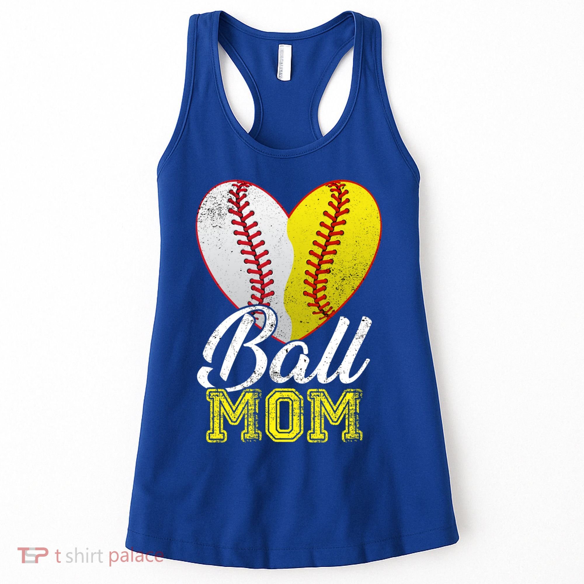 Ball Mom Women Mama Heart Baseball Softball Mother's Day Gift Women's Tank Top