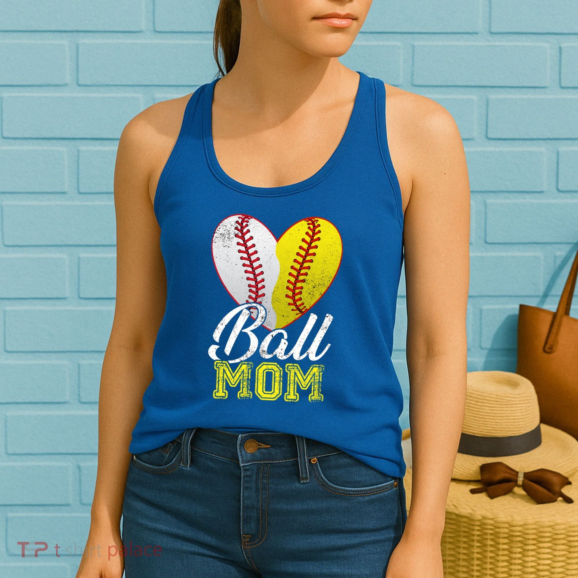 Ball Mom Women Mama Heart Baseball Softball Mother's Day Gift Women's Tank Top