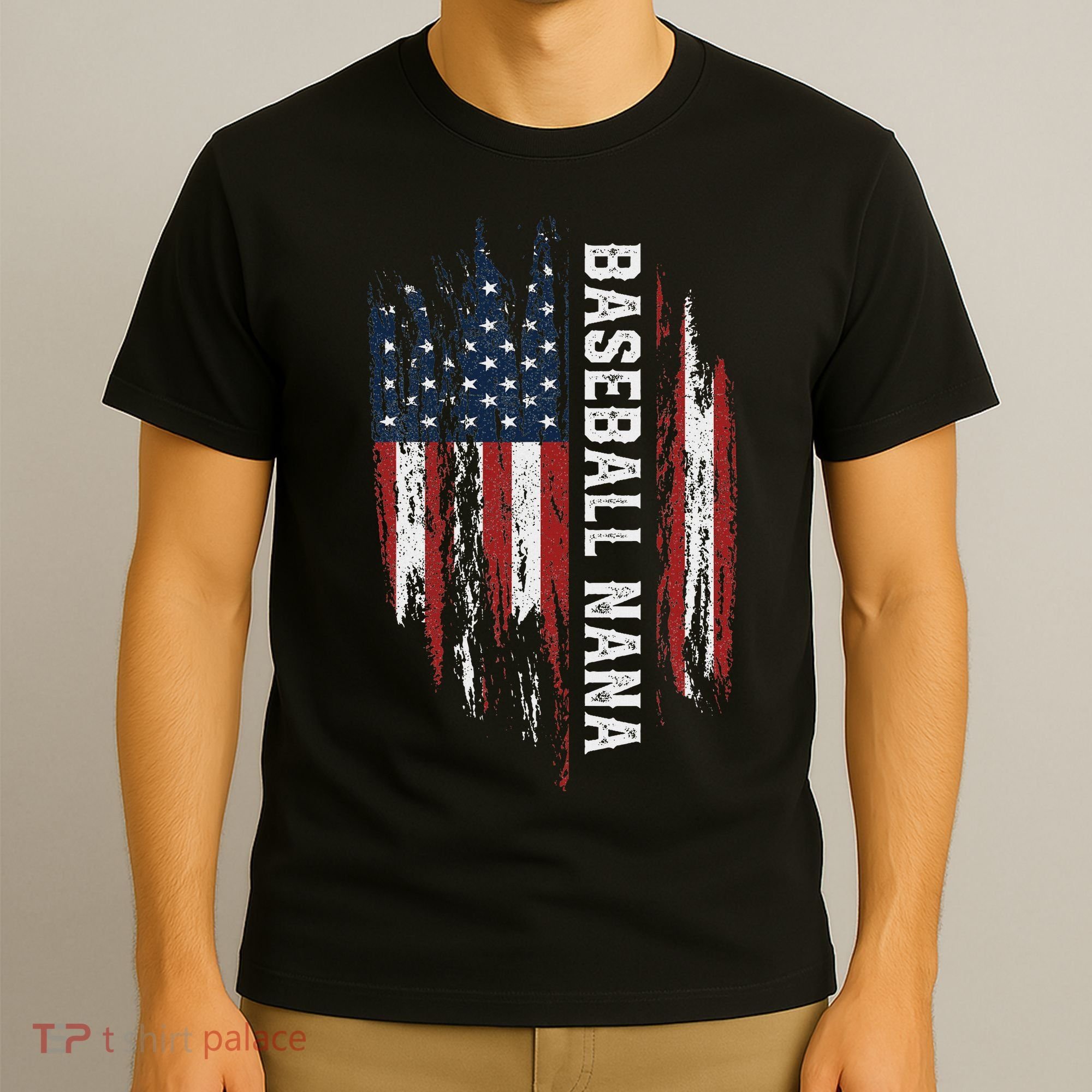 Baseball Nana American Flag Grandma Grandson 4th Of July T-Shirt
