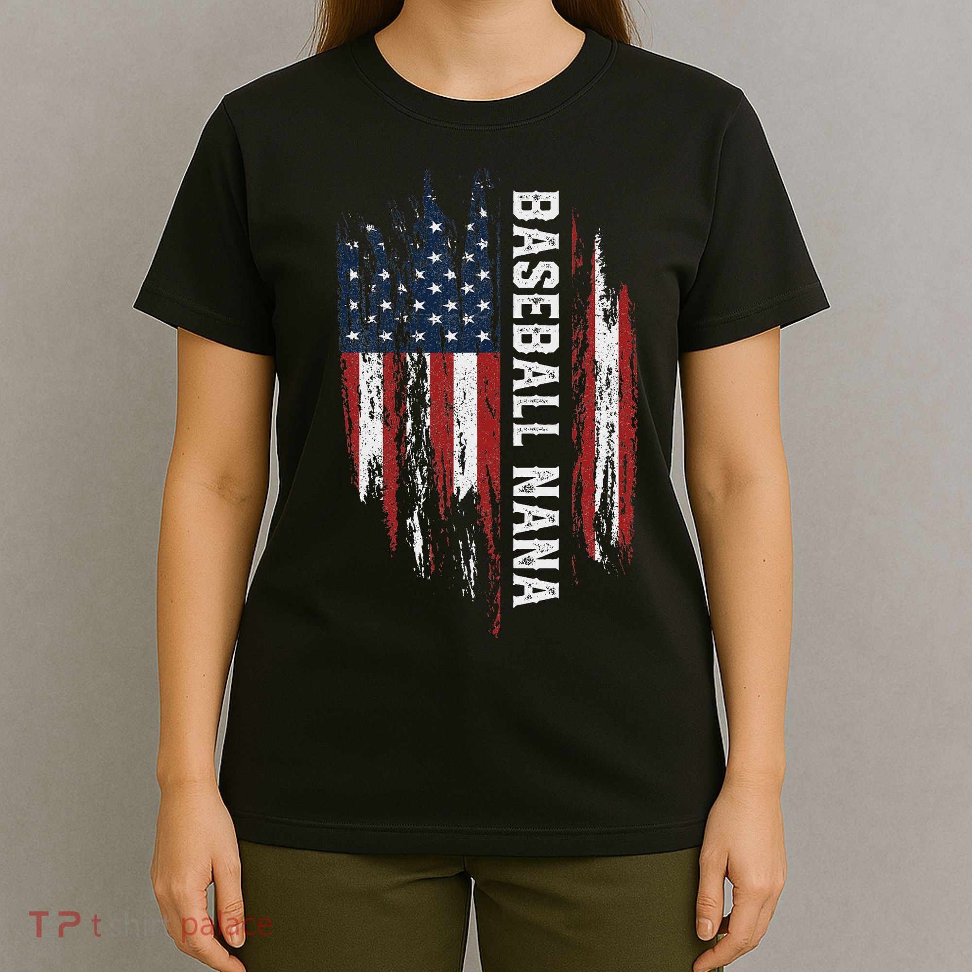 Baseball Nana American Flag Grandma Grandson 4th Of July T-Shirt