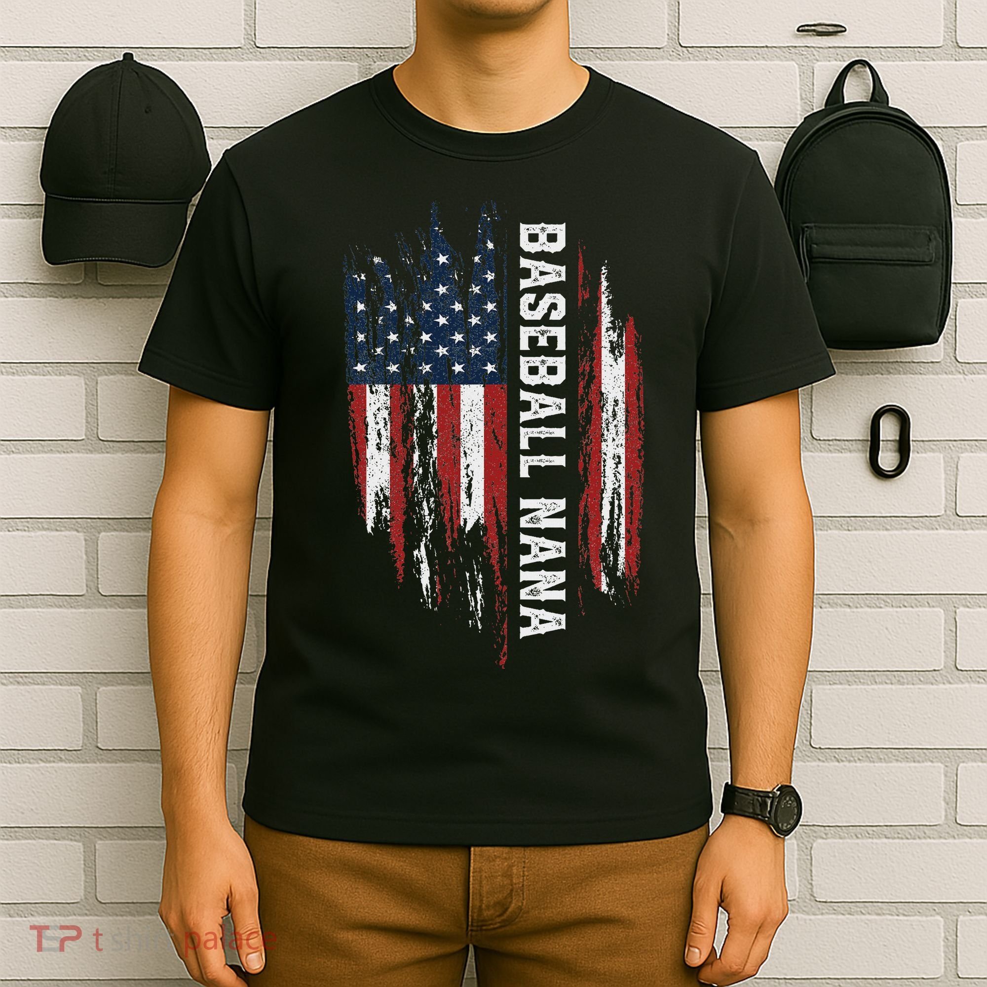 Baseball Nana American Flag Grandma Grandson 4th Of July T-Shirt