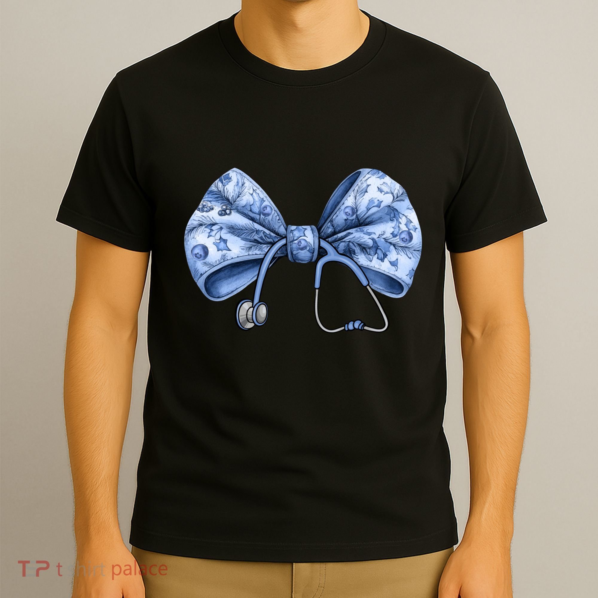 Blue Nurse Coquette Bow Stethoscope Nursing Medical Doctor T-Shirt
