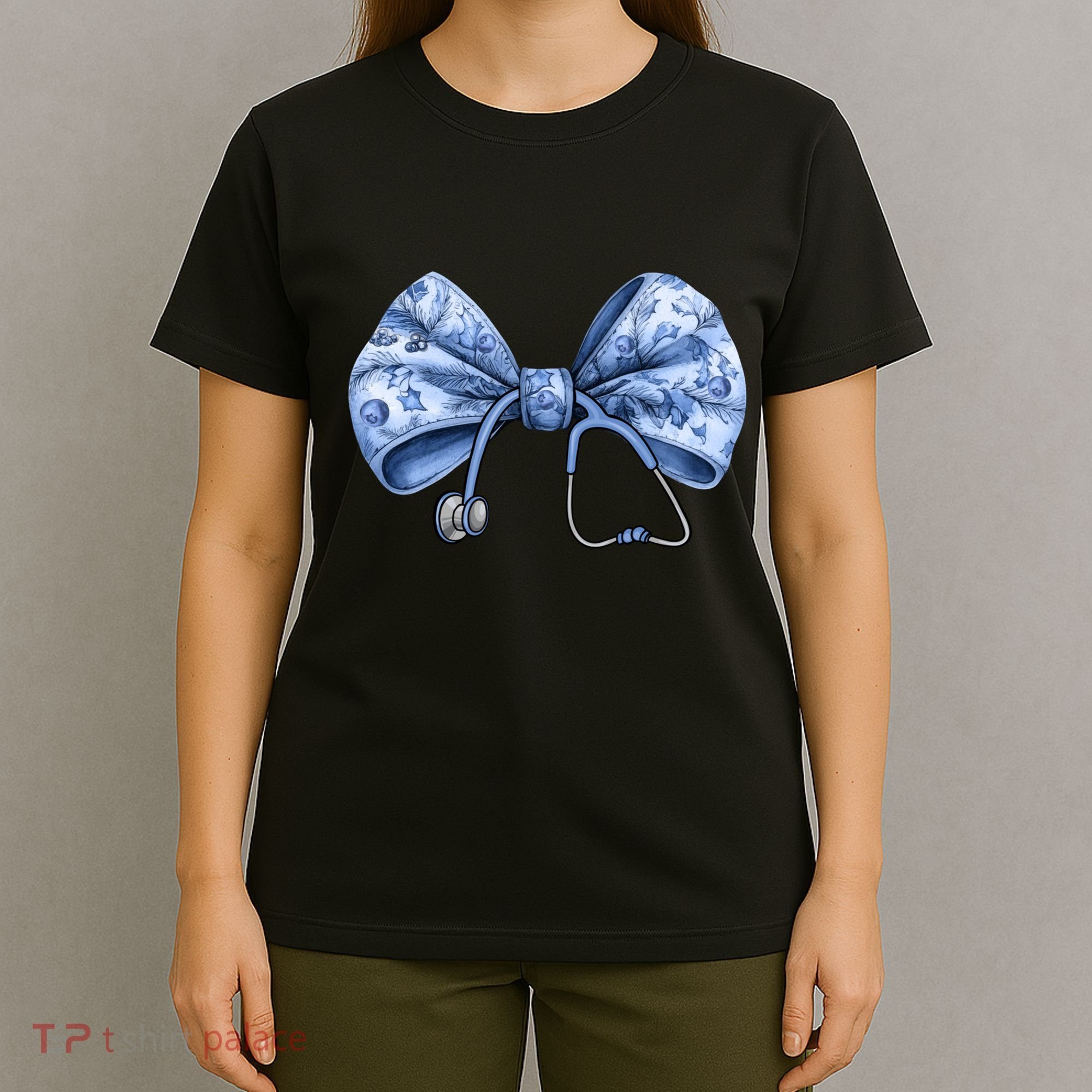 Blue Nurse Coquette Bow Stethoscope Nursing Medical Doctor T-Shirt