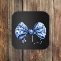 Blue Nurse Coquette Bow Stethoscope Nursing Medical Doctor Coaster thumb 0