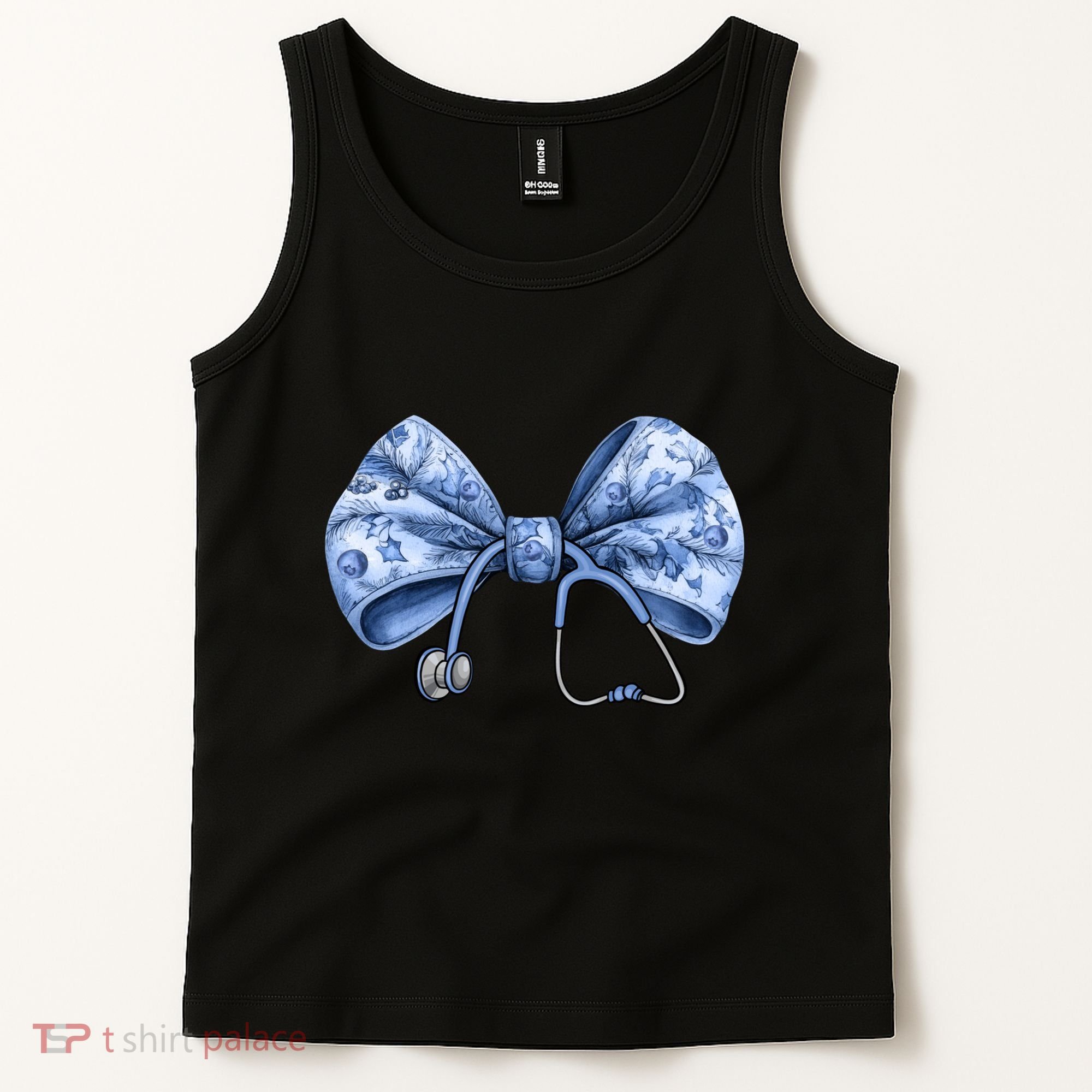 Blue Nurse Coquette Bow Stethoscope Nursing Medical Doctor Tank Top