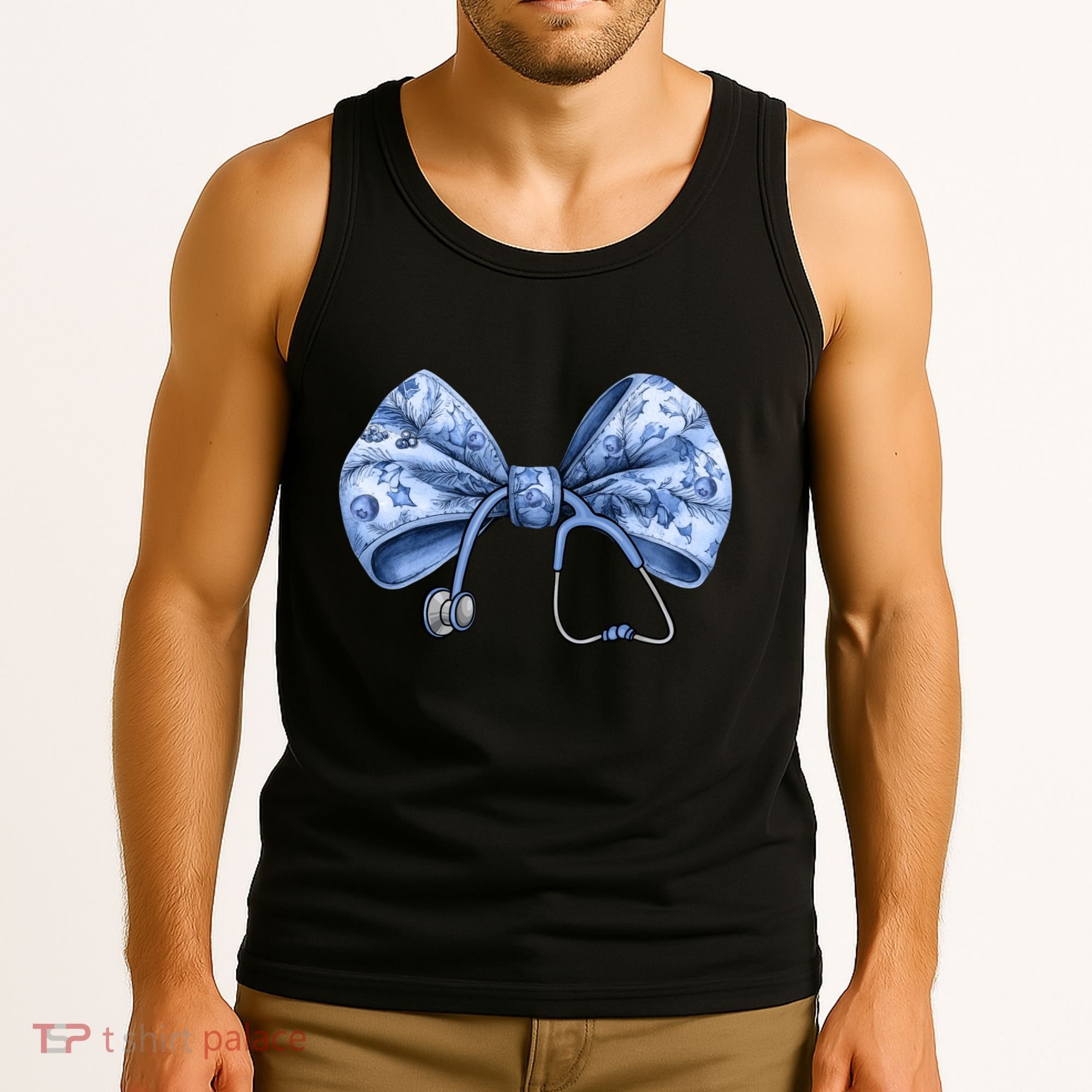Blue Nurse Coquette Bow Stethoscope Nursing Medical Doctor Tank Top