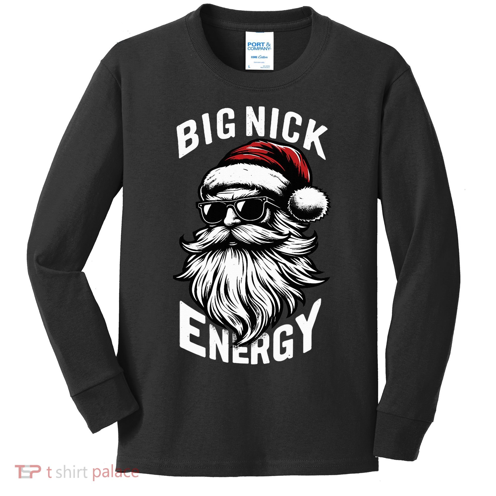 Big Nick Energy Funny Santa Christmas Kids Long Sleeve Shirt