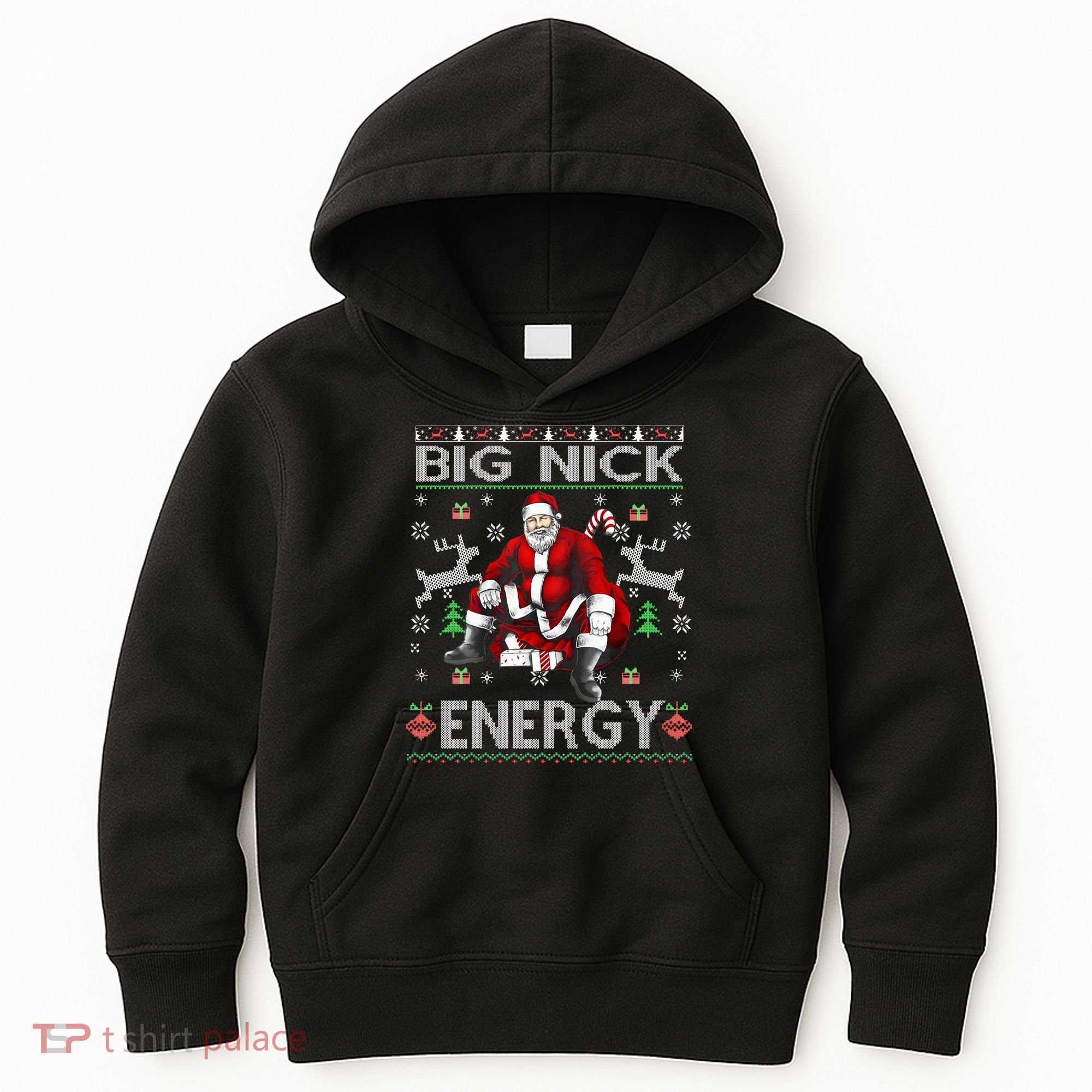 Big Nick Energy Funny Santa Christmas Ugly Sweater Kids Hoodie