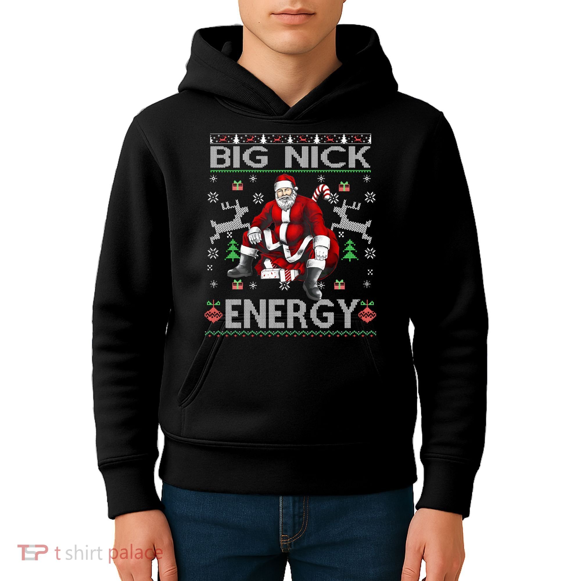 Big Nick Energy Funny Santa Christmas Ugly Sweater Kids Hoodie