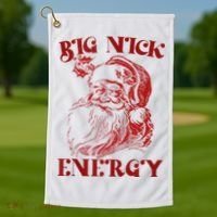Big Nick Energy Funny Xmas Christmas Ugly Sweater Golf Towel thumb 1