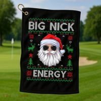 Big Nick Energy Santa Claus Ugly Christmas Sweater Gift Golf Towel thumb 1