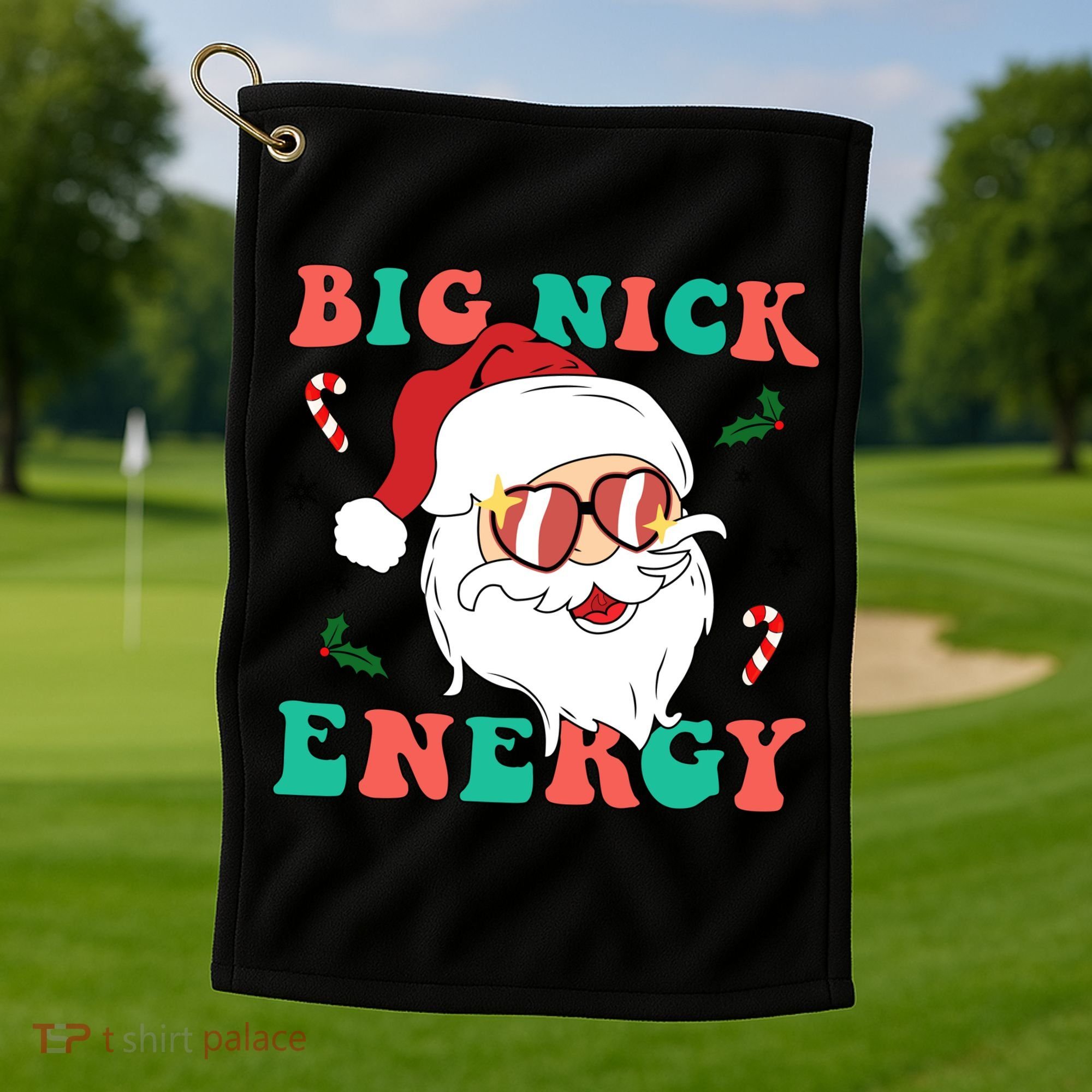 Big Nick Energy Santa Claus Funny Christmas Golf Towel
