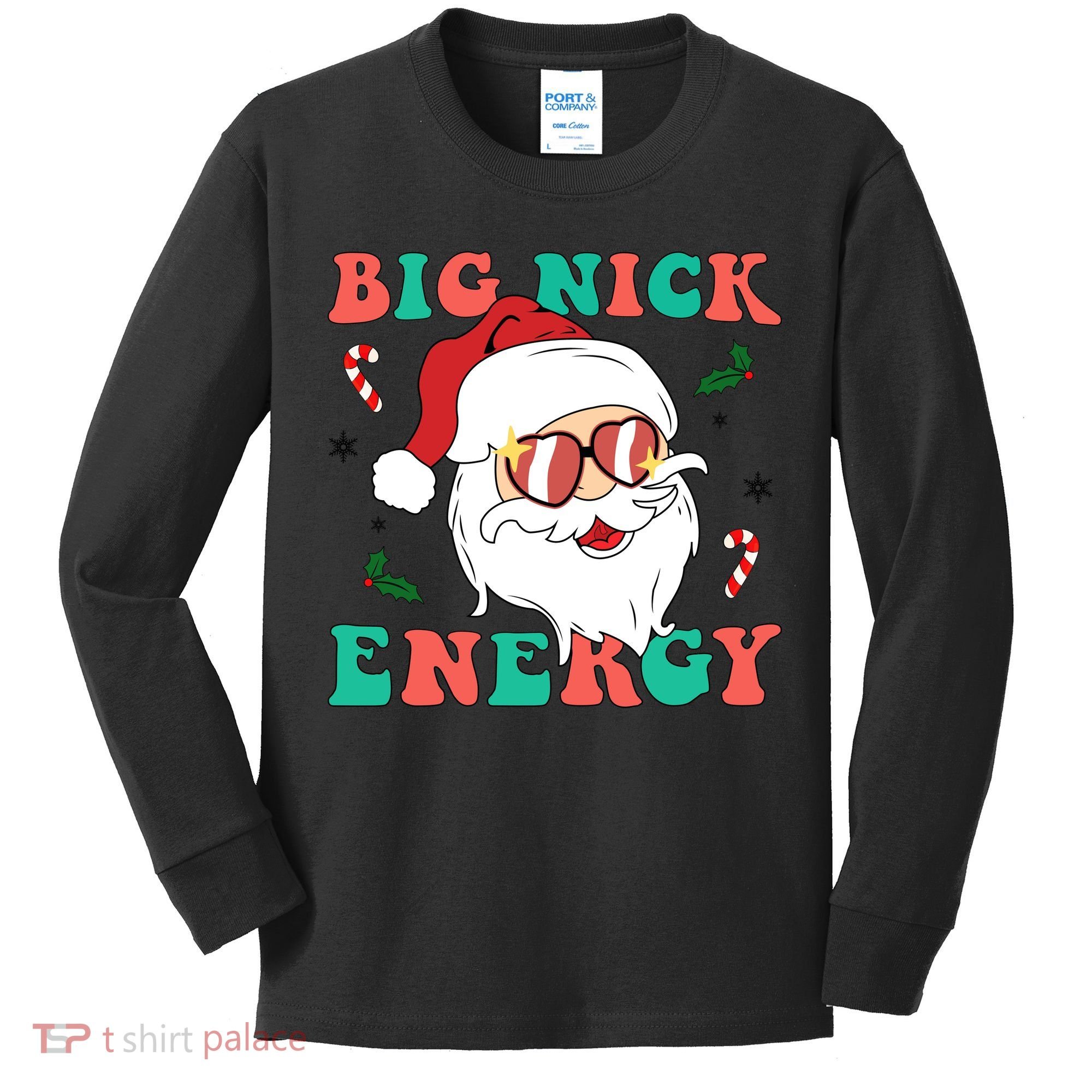 Big Nick Energy Santa Claus Funny Christmas Kids Long Sleeve Shirt