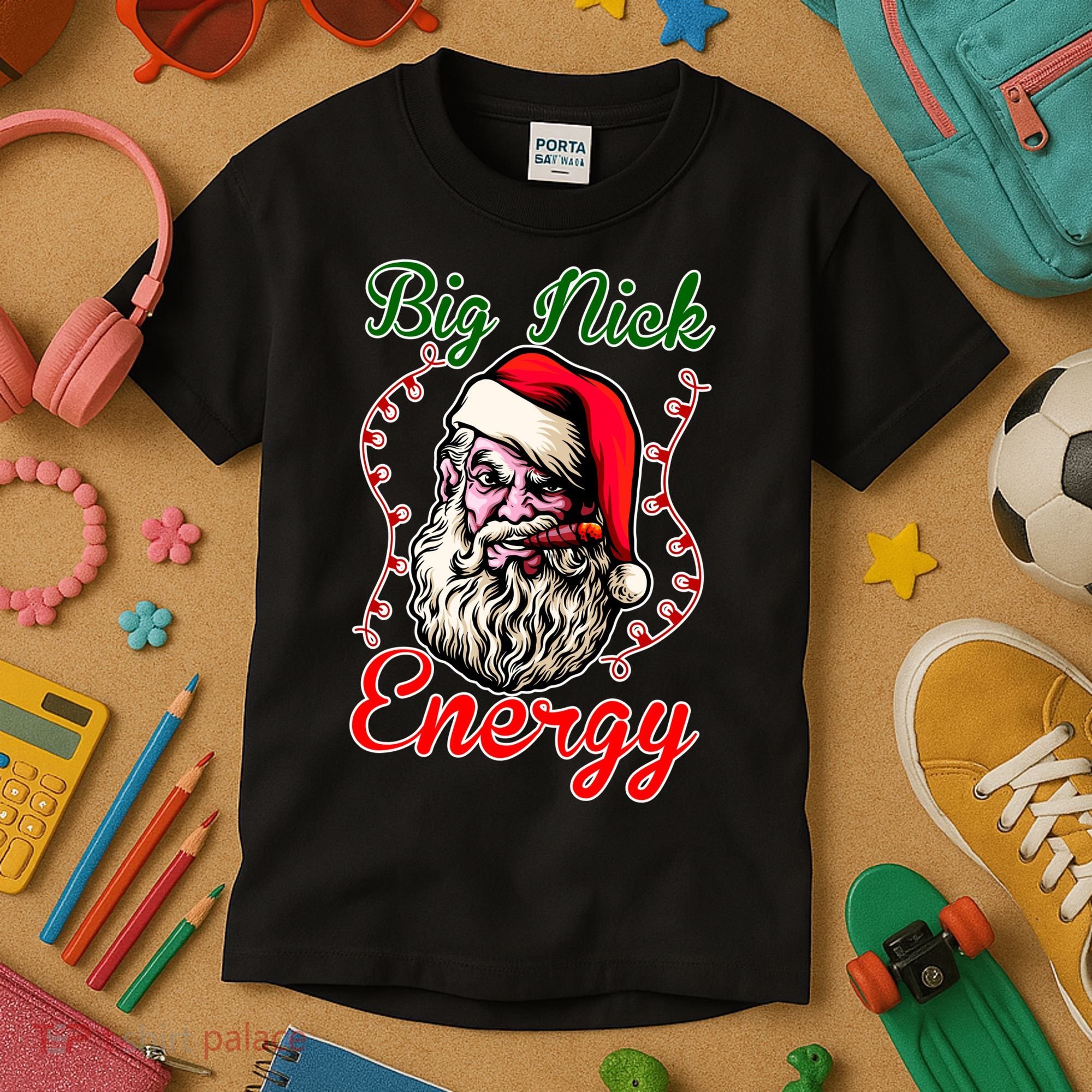 Big Nick Energy Santa Claus Smokin St. Nick Christmas Kids T-Shirt