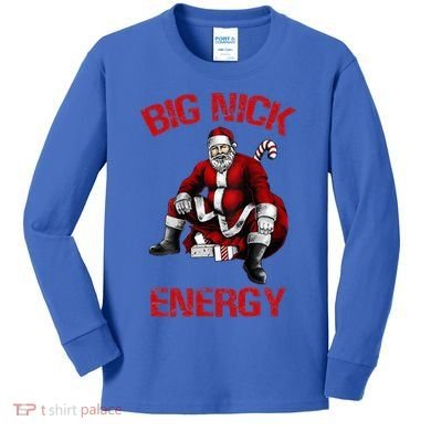 Big Nick Energy Funny Santa Christmas Kids Long Sleeve Shirt